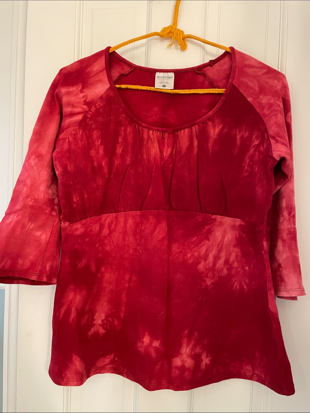 Motherhood Maternity Red Tie-Dye Scoop Neck three quarter length sleeve top
